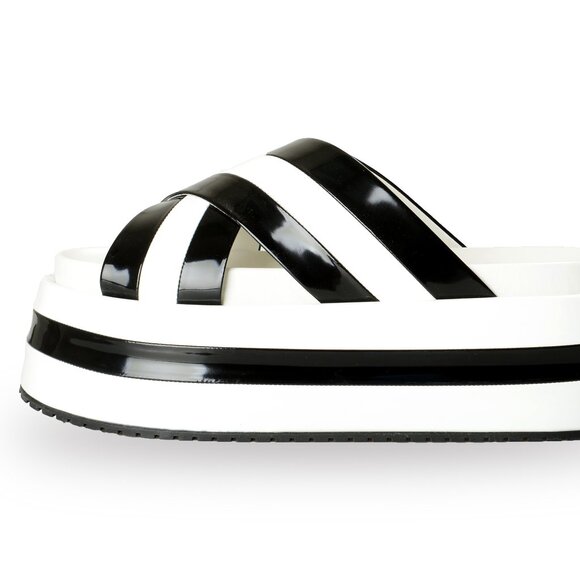 Dolce & Gabbana Black and White Striped Platform Sandals - Picture 2 of 8